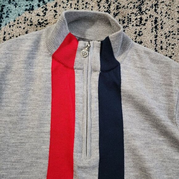 G/Fore Men's 100% Merino Wool 1/4 Zip Sweater Pullover Striped Heather Gray XL - Picture 7 of 13